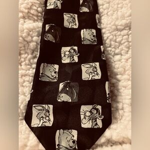 Black & White Pooh Vintage Necktie With Pooh Characters - 1990s